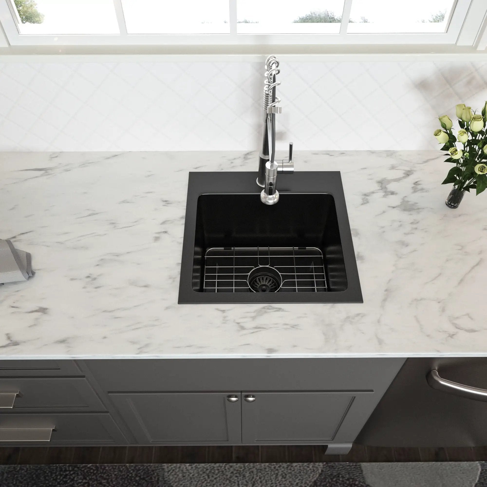 Topmount 16G Stainless Steel Kitchen Sink Deep Single Bowl - Gunmetal Black by HouseOfZazla