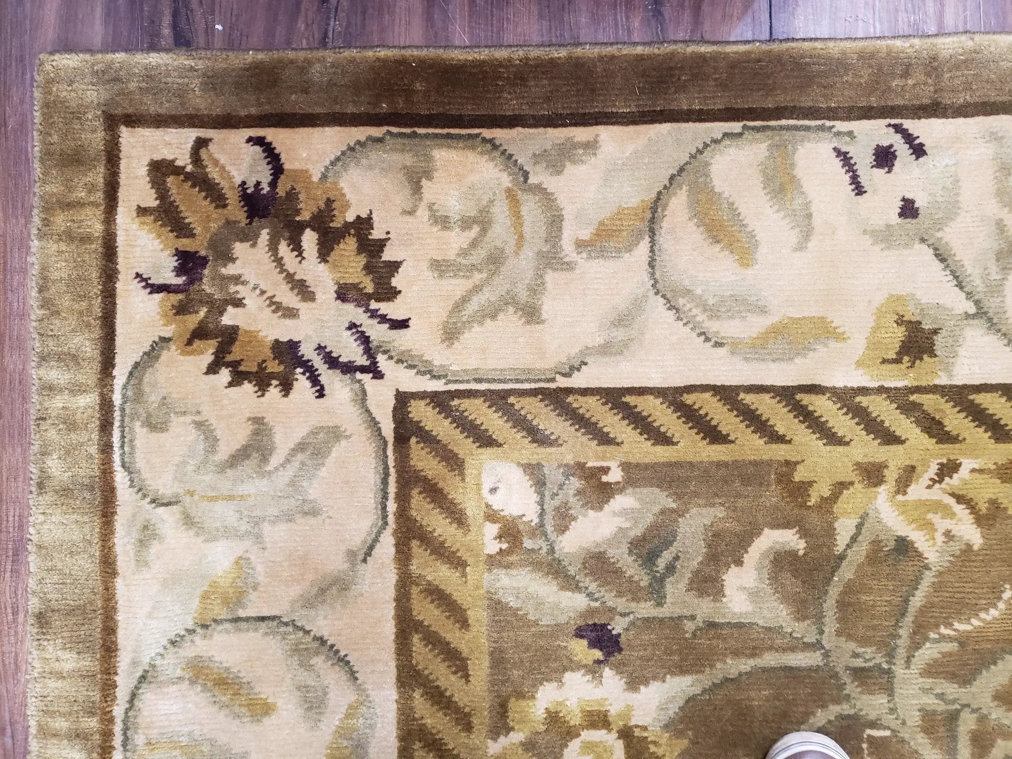 8x10 Tibetan Rug, Green & Beige Floral Rug, Large Handmade Wool Rug by Jewel Rugs