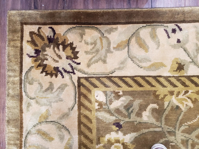 8x10 Tibetan Rug, Green & Beige Floral Rug, Large Handmade Wool Rug by Jewel Rugs