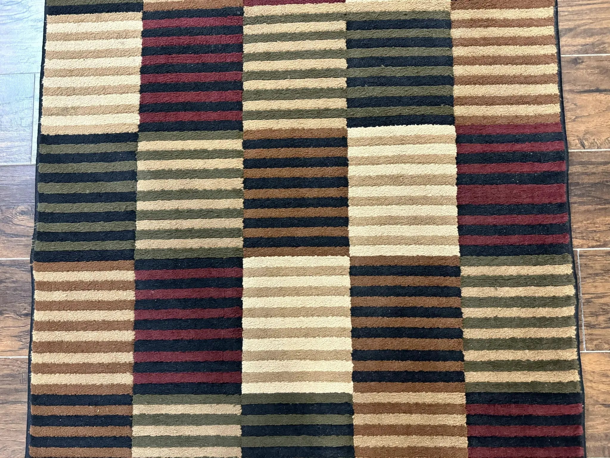 Vintage Power Loomed Rug 3.6 x 5, Brown Beige Black Tan, Box Design by Jewel Rugs