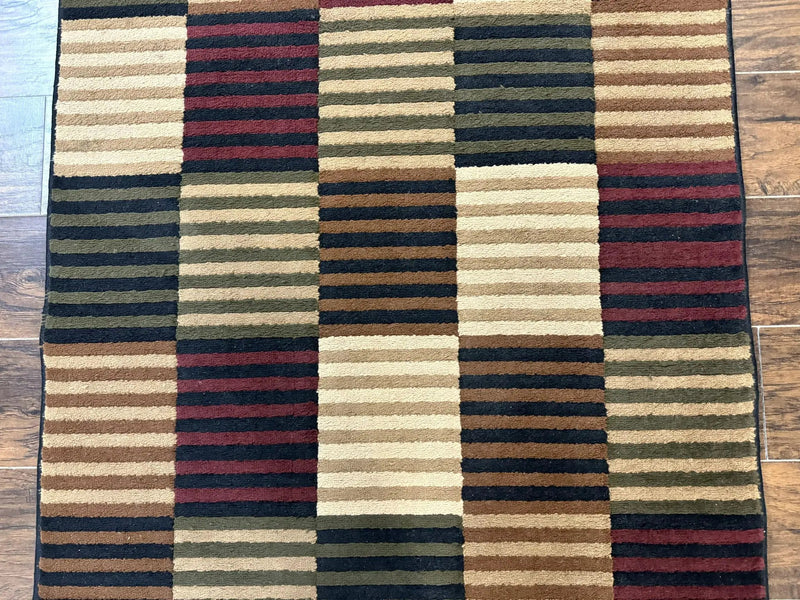 Vintage Power Loomed Rug 3.6 x 5, Brown Beige Black Tan, Box Design by Jewel Rugs