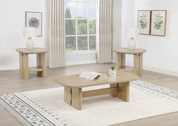 Kailani 3-piece Coastal Coffee and End Table Set Beige Oak