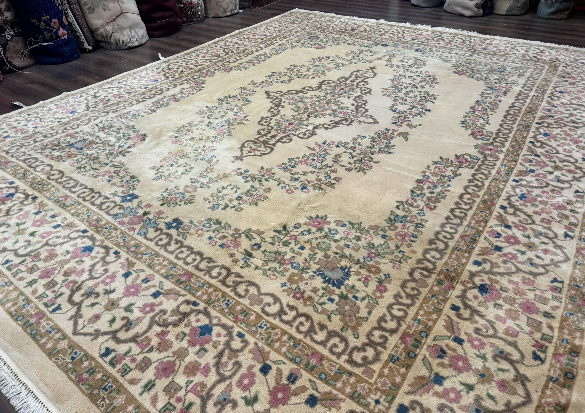 Indo Persian Rug 12x15, Palace Sized Carpet, Oversized Wool Handmade Rug, Kerman Rug, Semi Open Field, Pande Cameron Rug, Beige by Jewel Rugs
