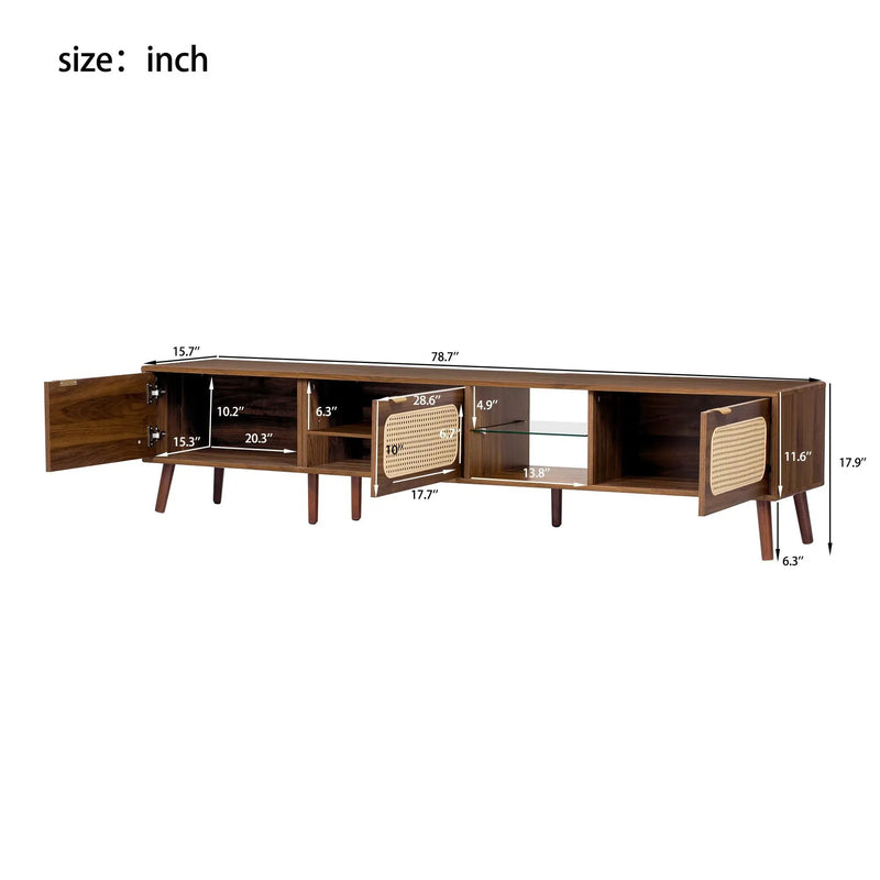 78" TV Stand With Ample Storage And Open Shelving - Walnut by Unique Piece Furniture