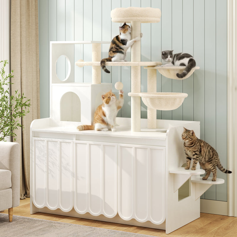 50.6" Cat Tree with Litter Box Enclosure, Sisal Scratching Post & Storage by HouseOfZazla