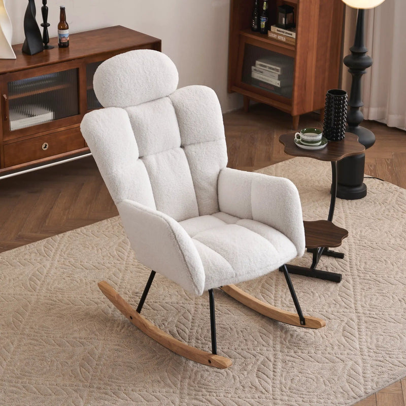 Contemporary Teddy Fabric Upholstered Nursery Rocking Glider Chair With High Backrest And Pillow by HouseOfZazla