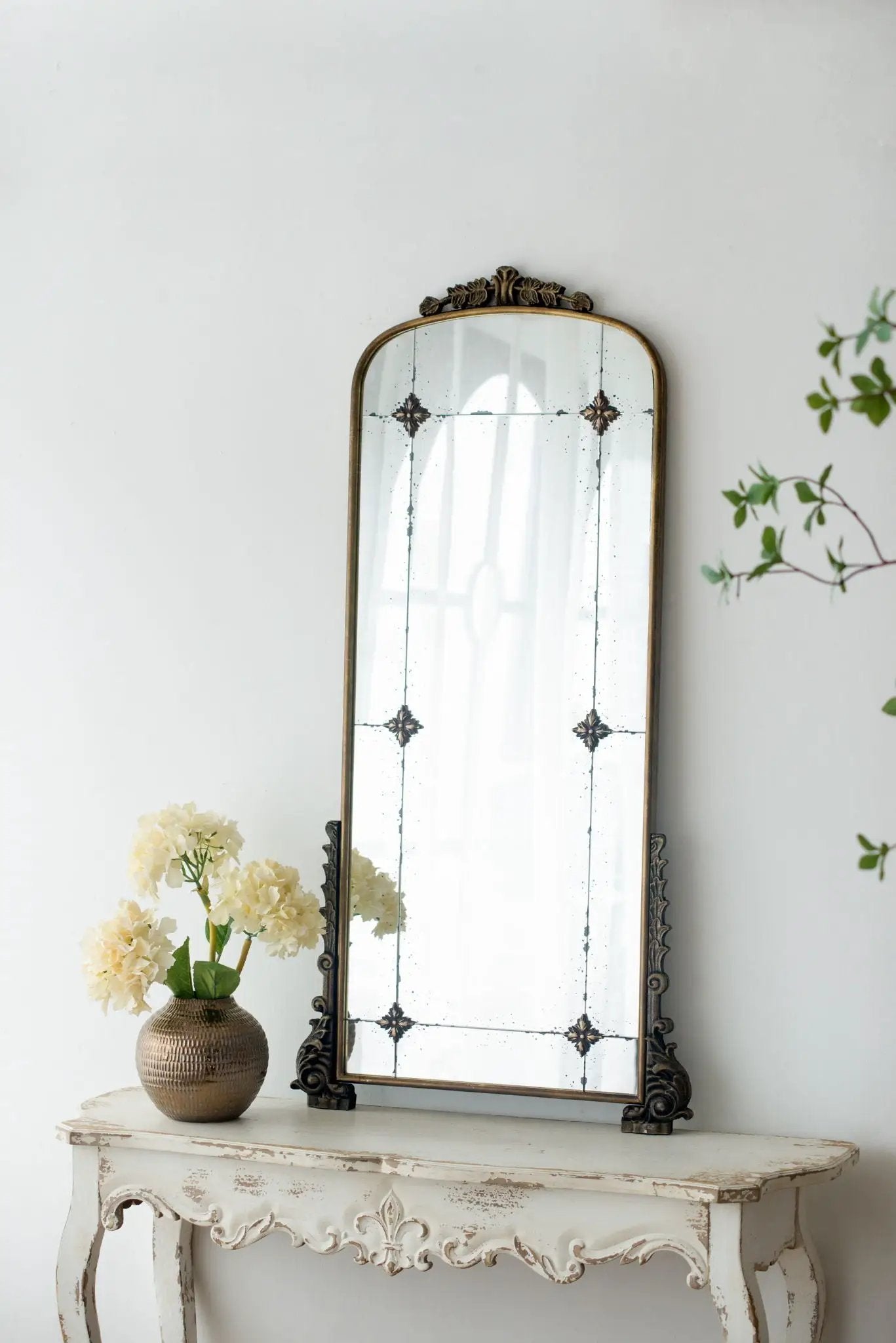 Antique Arched Mirror With Metal Frame, Full Length Mirror For Living Room Bathroom Entryway - Gold by Unique Piece Furniture