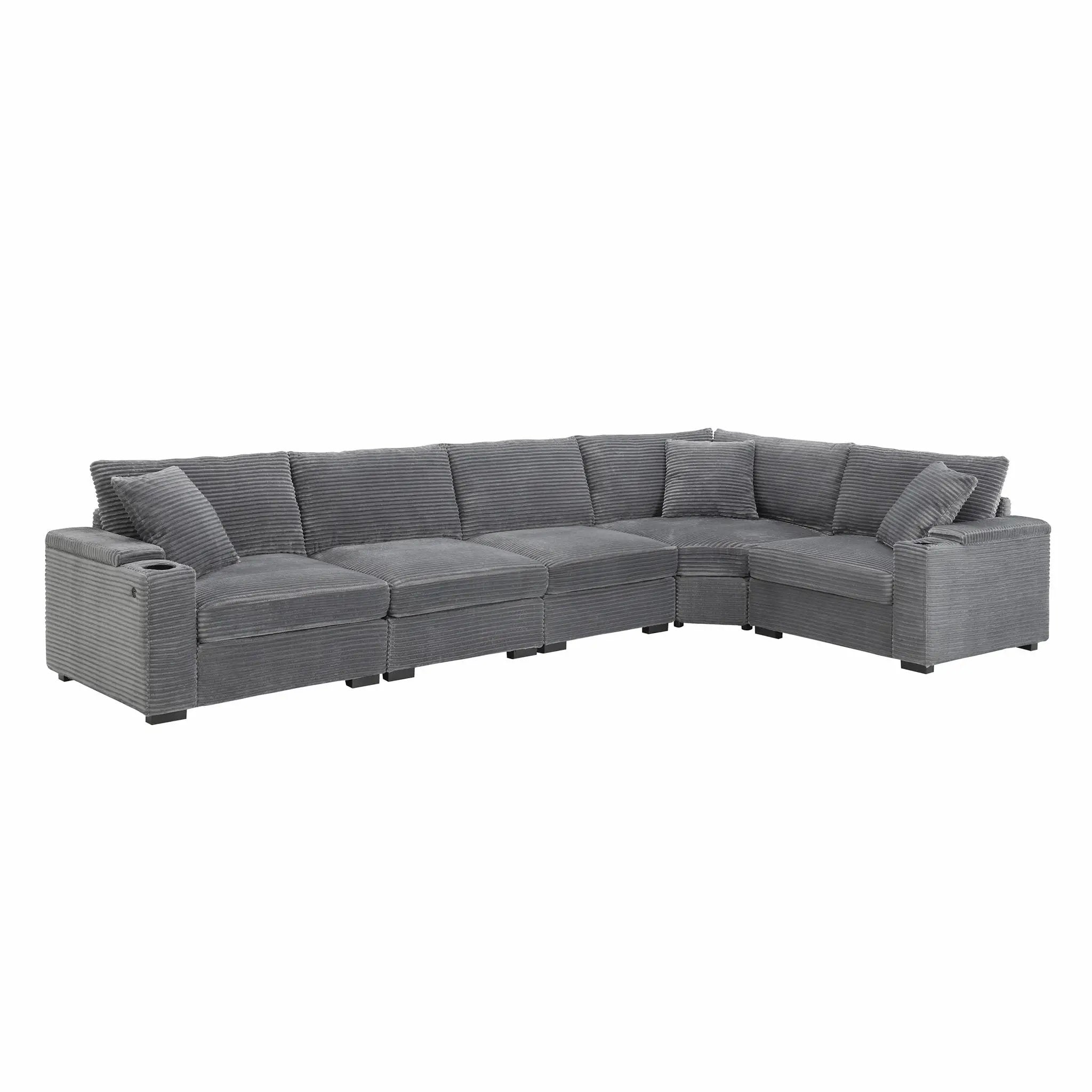 Convertible L Shaped Sectional Corner Couch With Armrest Storage Cup Holders USB Charger, Irregular Corner Oversized Comfy Modular Sofa by HouseOfZazla