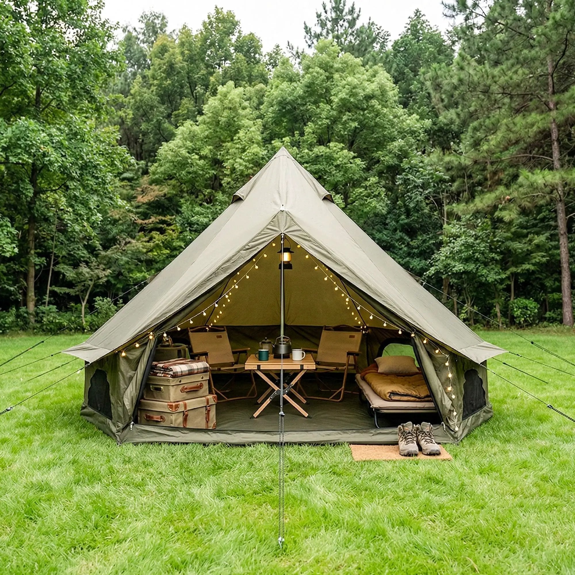 4 Season Bell Tent 13.1FT, Green Waterproof Glamping Yurt Tent by HouseOfZazla