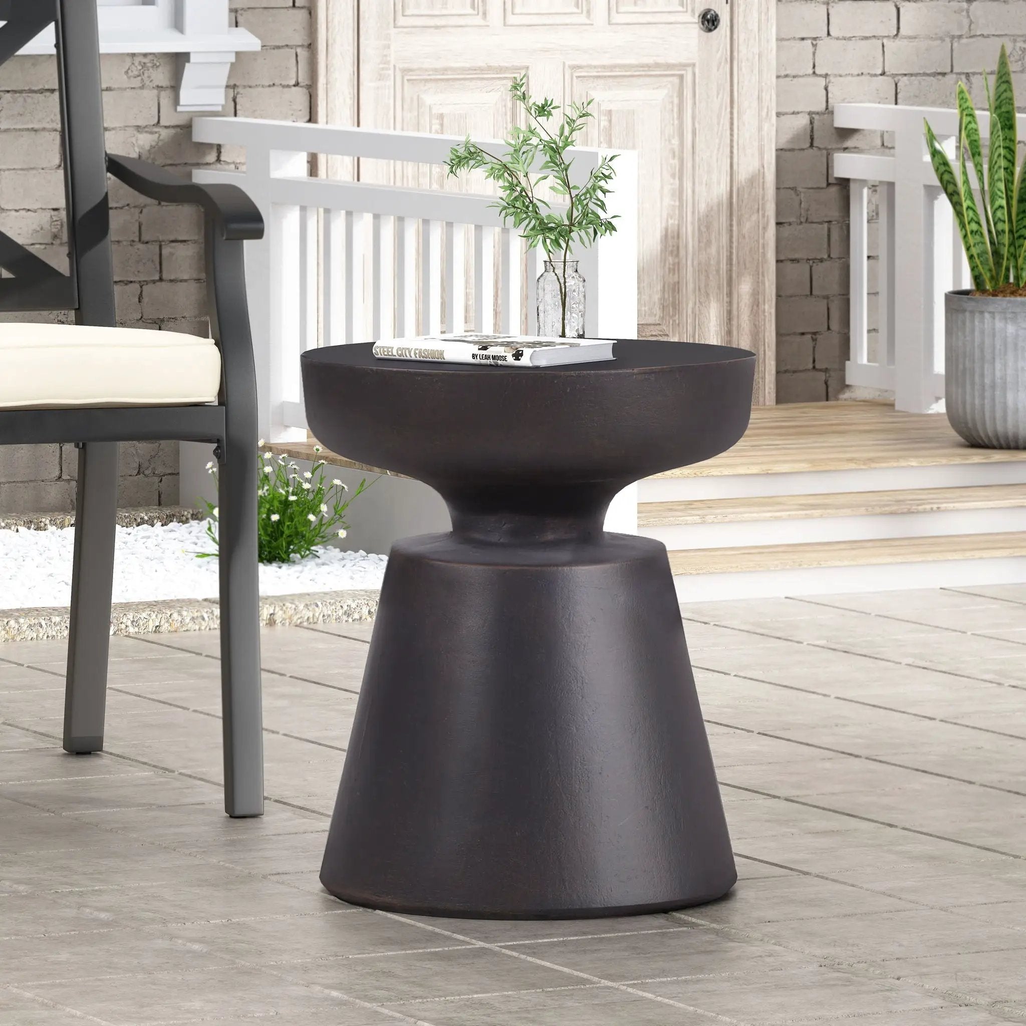 Outdoor Lightweight Concrete End Table with Half Sphere Top - Copper by HouseOfZazla