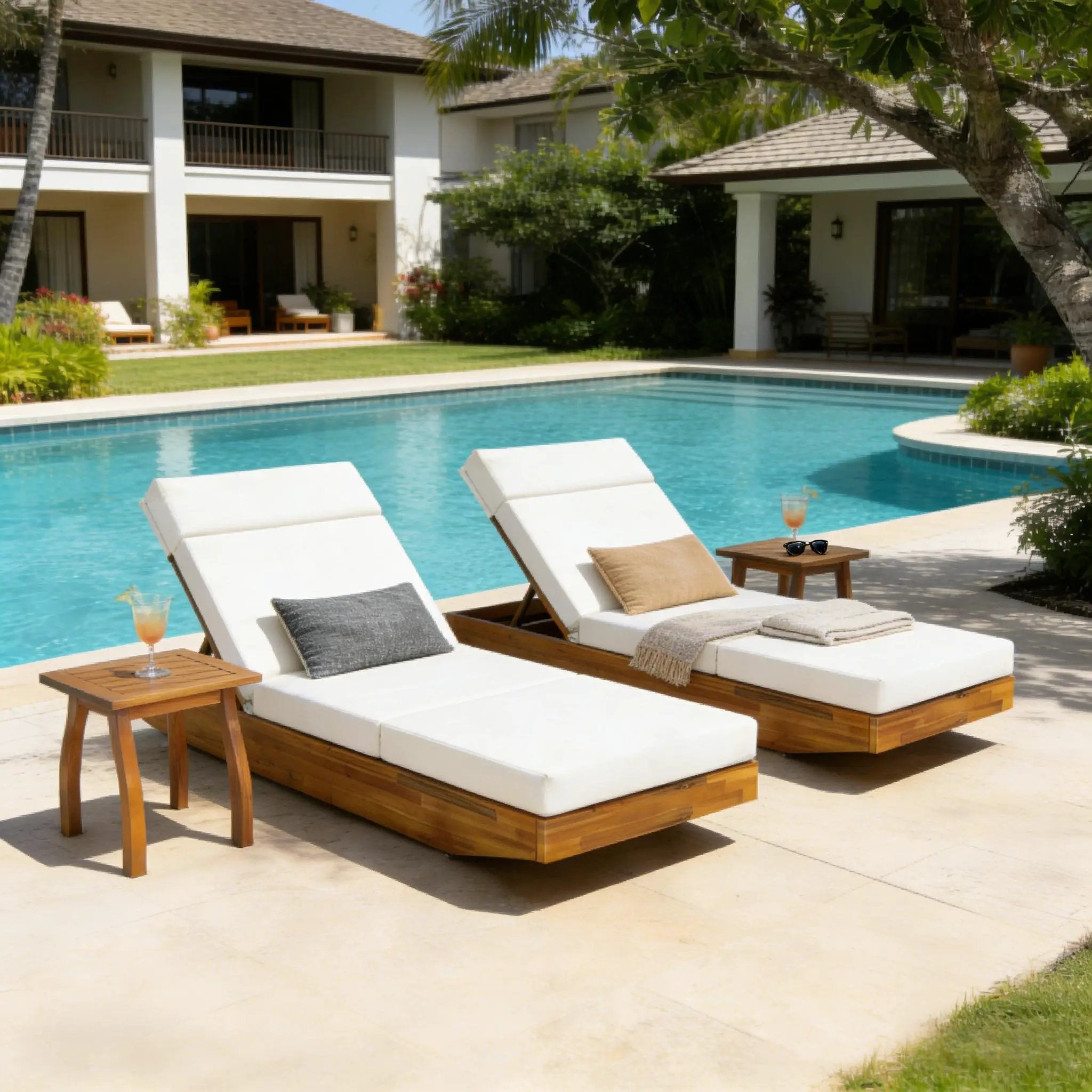 Modern Acacia Wood Outdoor Chaise Lounge by HouseOfZazla