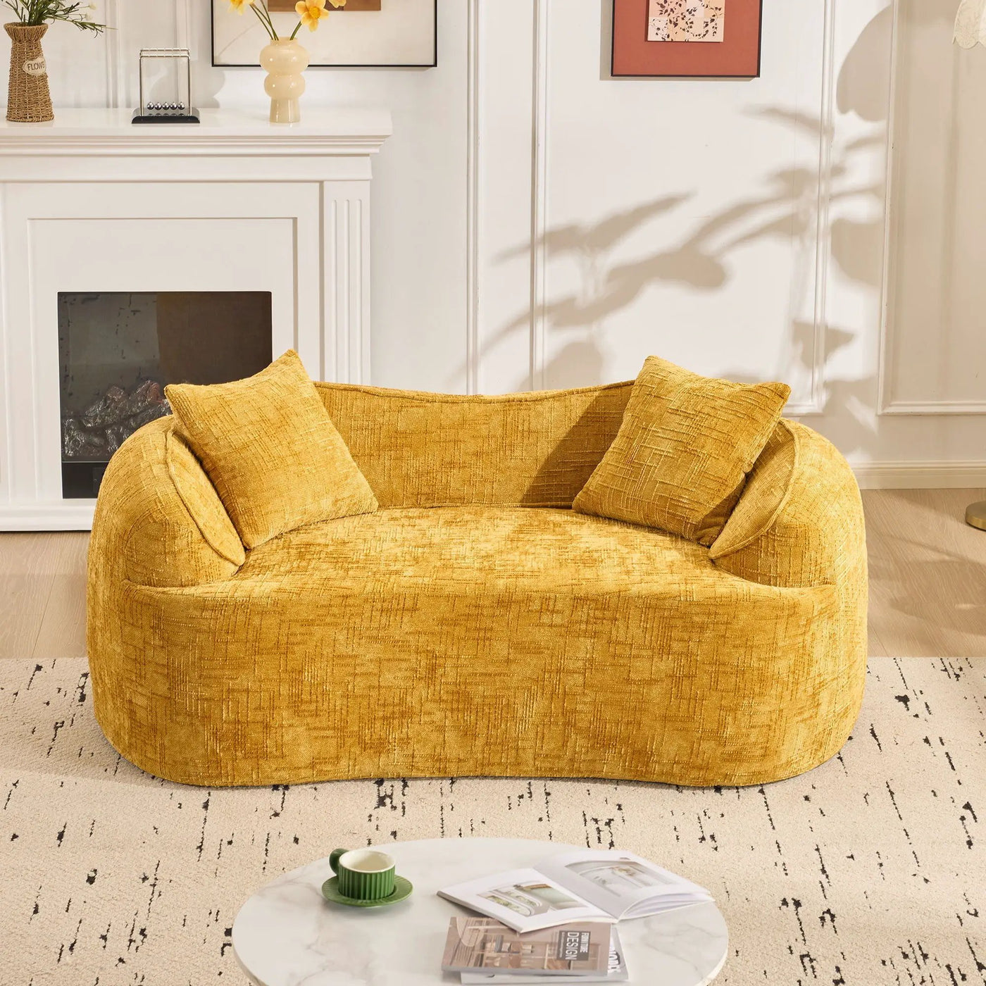 Curved 2 Person Compress Sofa With Armrests, Includes Pillows by Unique Piece Furniture