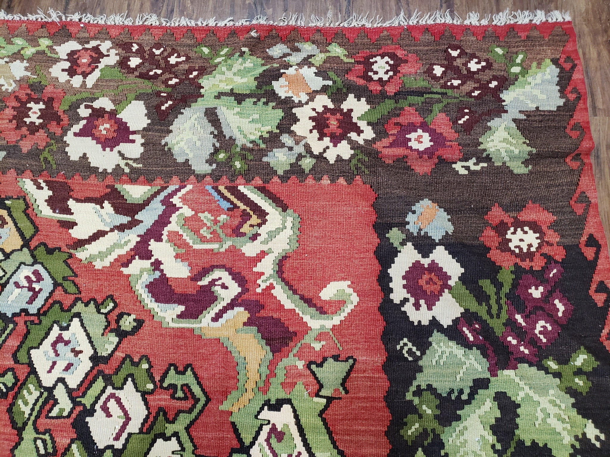 Karabakh Rug 8x11, Caucasian Kilim Rug, Vintage Antique Turkish Anatolian Azerbaijani Carpet, Wool Red & Black Hand-Woven 8 x 11 Living Room by Jewel Rugs