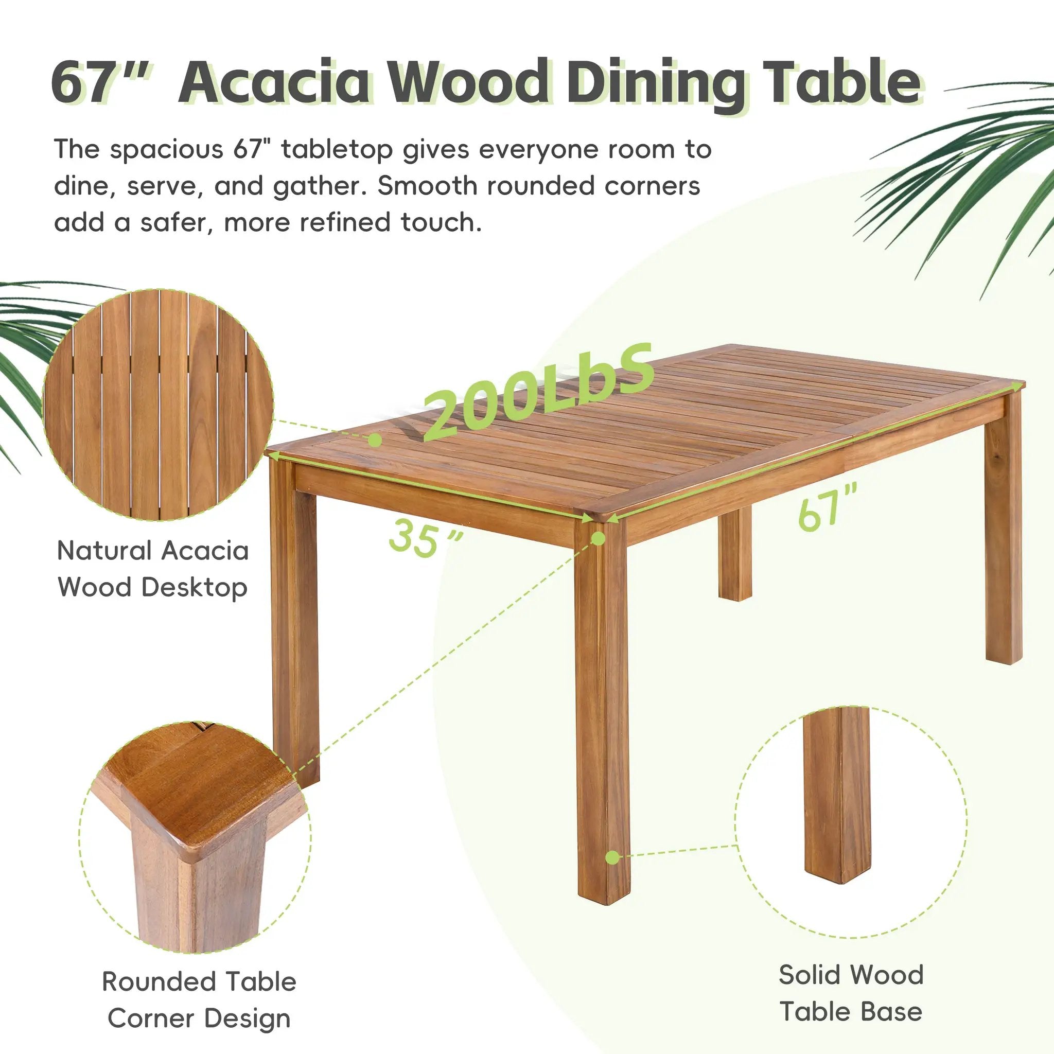 TOPMAX Patio Wooden Dining Table, 67"L Rectangular by HouseOfZazla
