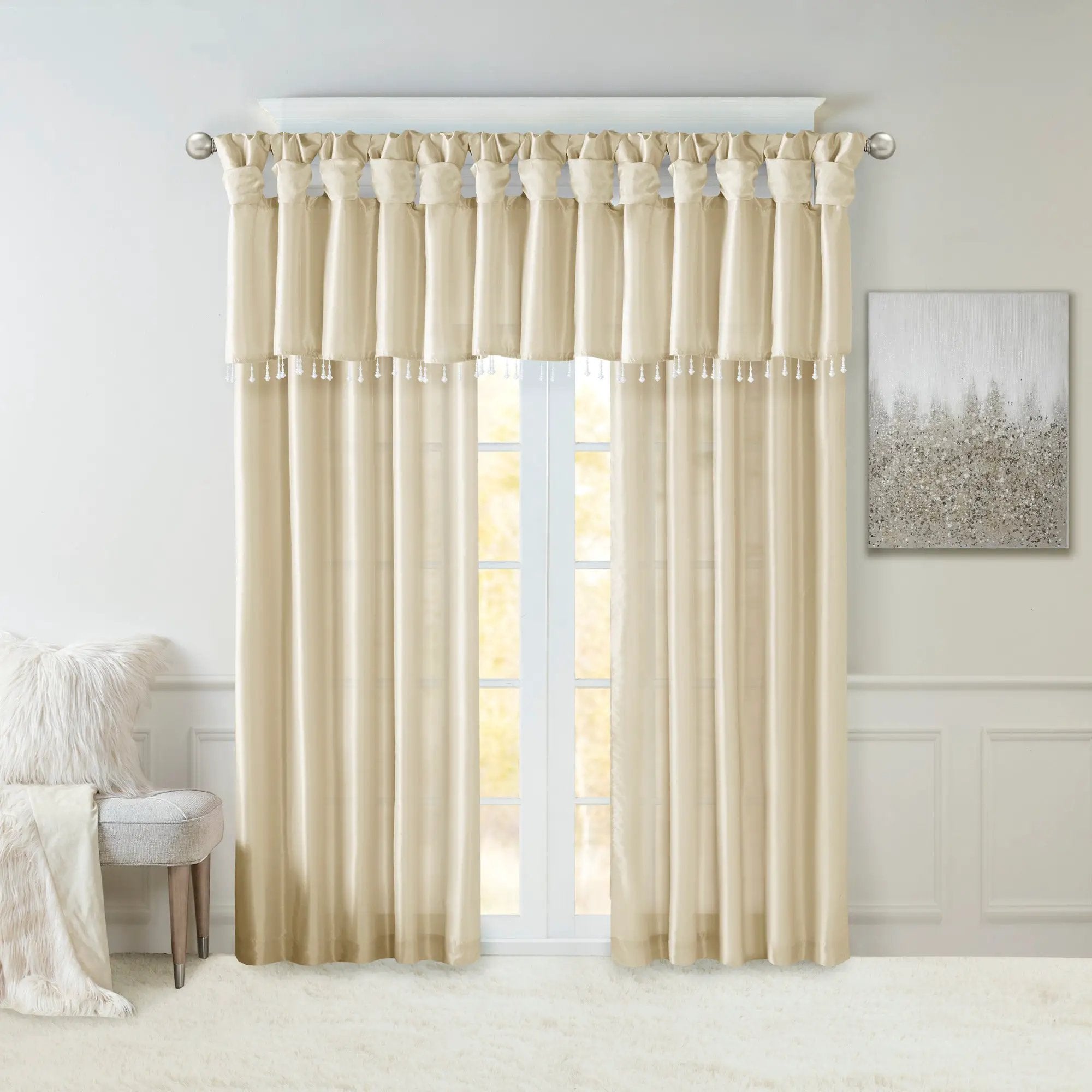 Twist Tab Lined Window Curtain Panel Champagne 50x95 by HouseOfZazla