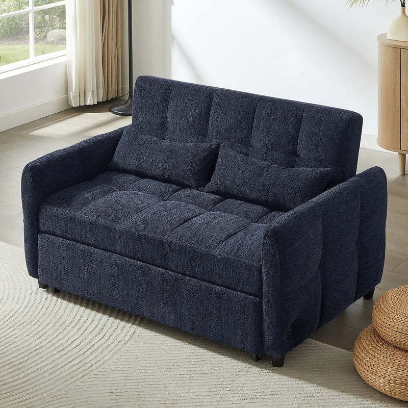 Loveseat Sofa Pull-Out Bed With Adjustable Backrest, 3 USB Ports And 2 Lumbar Pillows For Living Room by HouseOfZazla