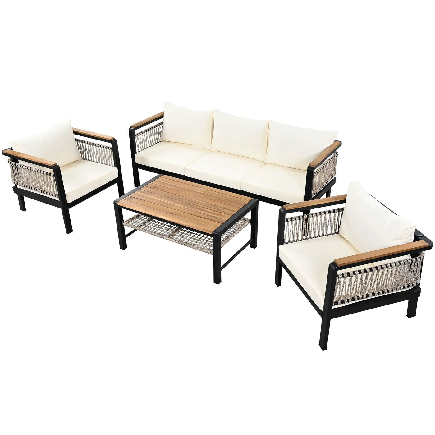 4 Pieces Outdoor Sectional Sofa Set 5 Person Patio Seating Group Outdoor Conversation Set With Cushions And A Coffee Table For Patios by HouseOfZazla