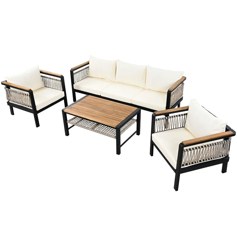 4 Pieces Outdoor Sectional Sofa Set 5 Person Patio Seating Group Outdoor Conversation Set With Cushions And A Coffee Table For Patios by HouseOfZazla