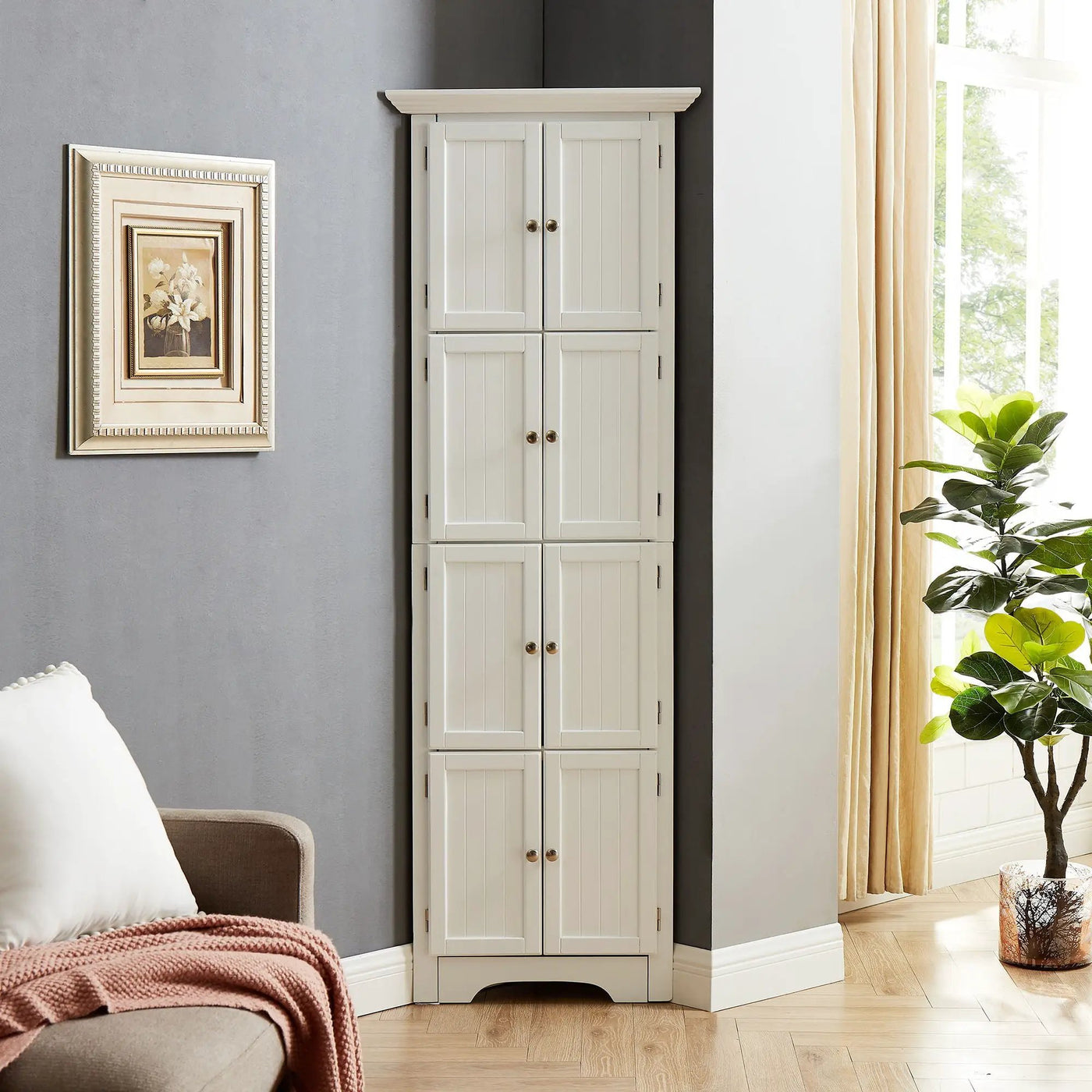 Tall Storage Cabinet With Doors And 4 Shelves For Living Room, Kitchen, Office, Bedroom, Bathroom, Modern by Unique Piece Furniture
