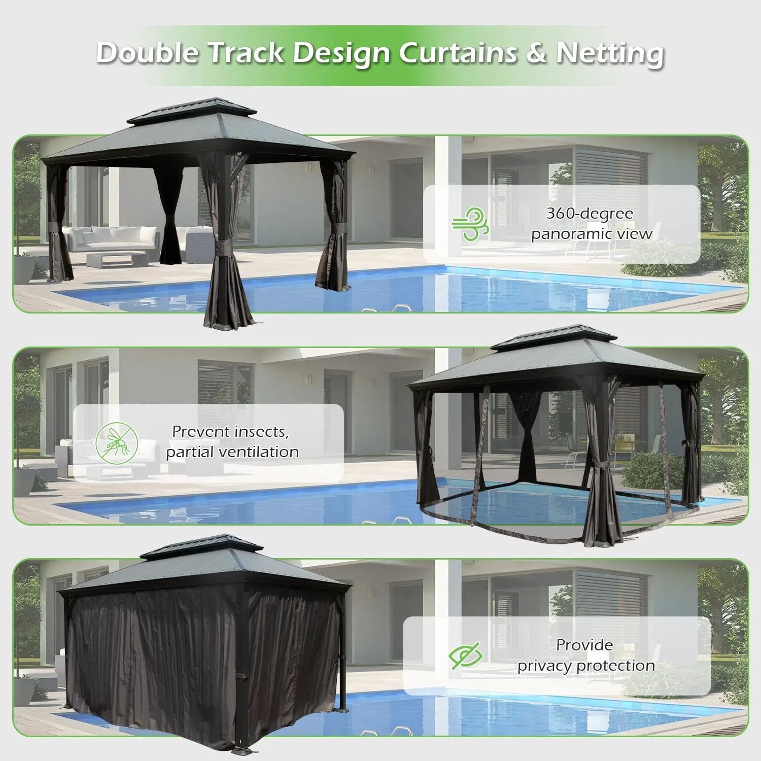 12'x14' Hardtop Gazebo with Resin Roof and Drainage Gutters by HouseOfZazla