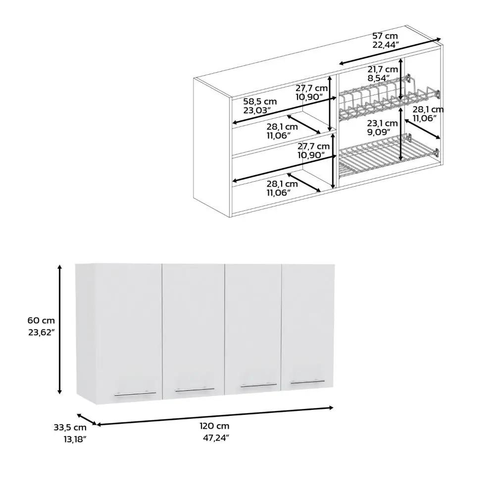 Wall Cabinet Four Doors, With Two Internal Shelves And Internal Plate And Glass Organizer - White by HouseOfZazla