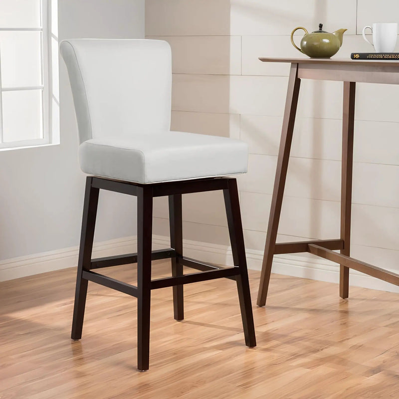 Quicksilvered Upholstered Swivel Counter Stool With Wood Legs - Beige by HouseOfZazla