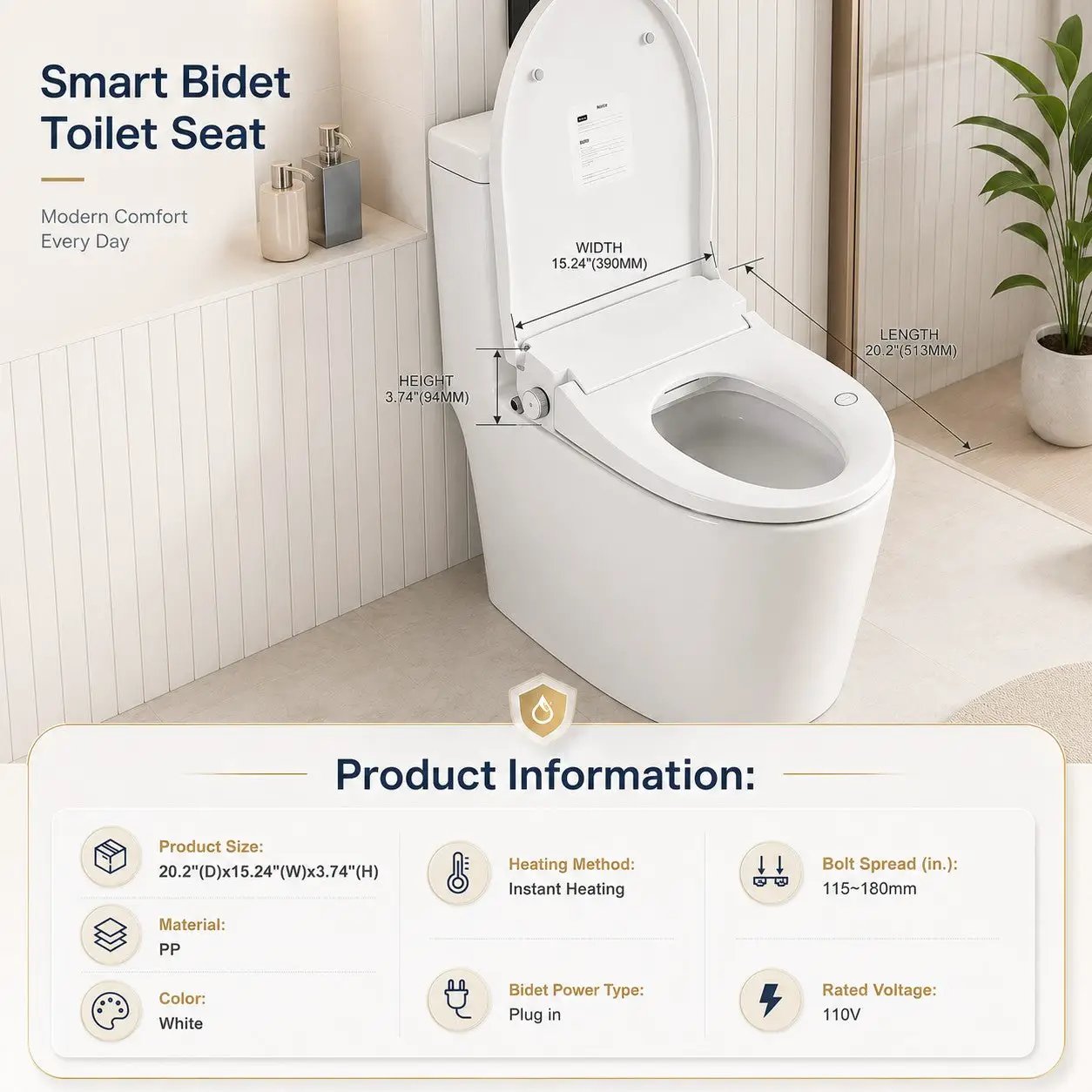 Smart Bidet Toilet Seat with Side Knob Adjustable Heated Seat by HouseOfZazla