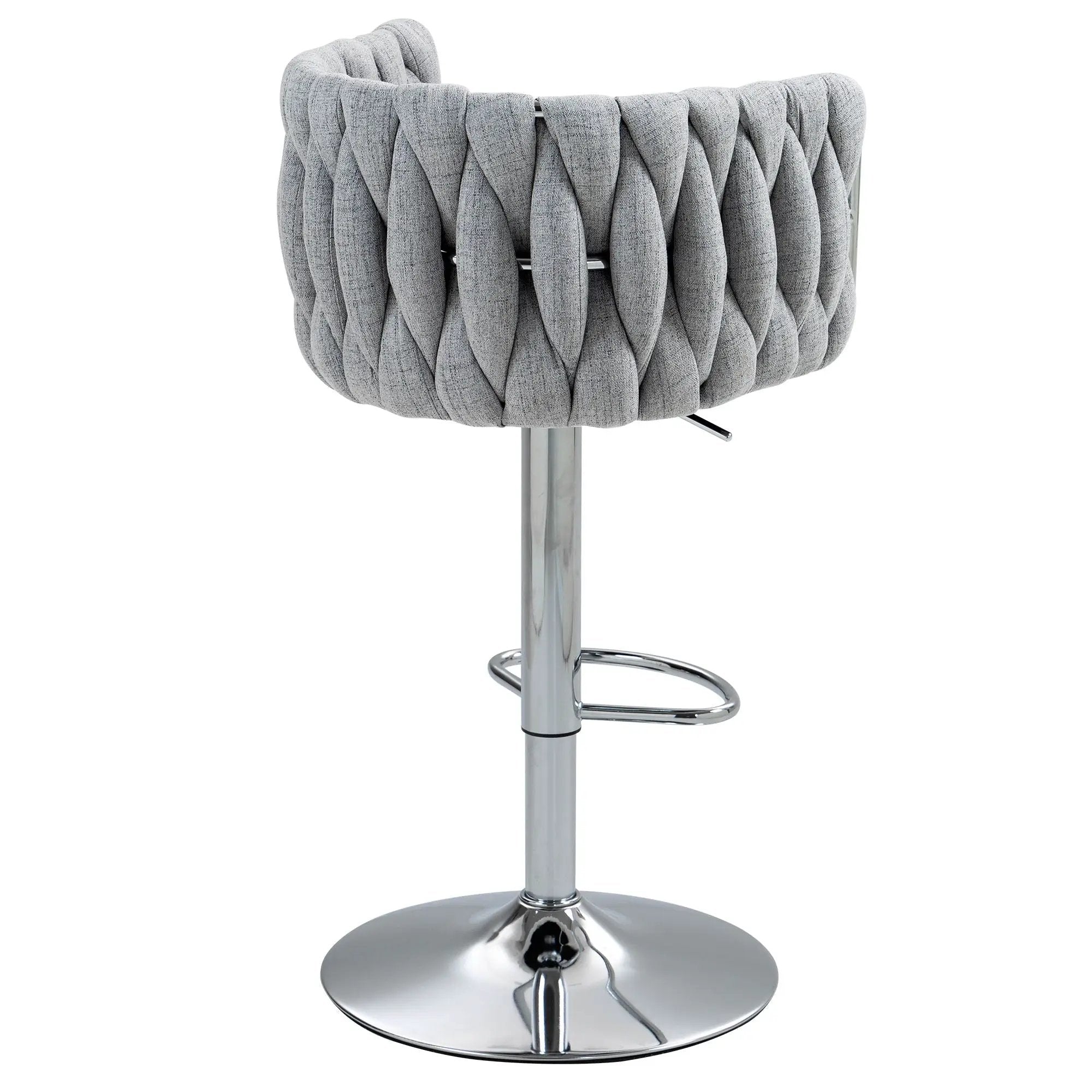 360 Degree Swivel Bar Stools Adjustable Counter Height Bar Chairs With Woven Back & Footrest, Silver Chromed Bar Stools For Kitchen Island (Set of 2) - Gray by Unique Piece Furniture