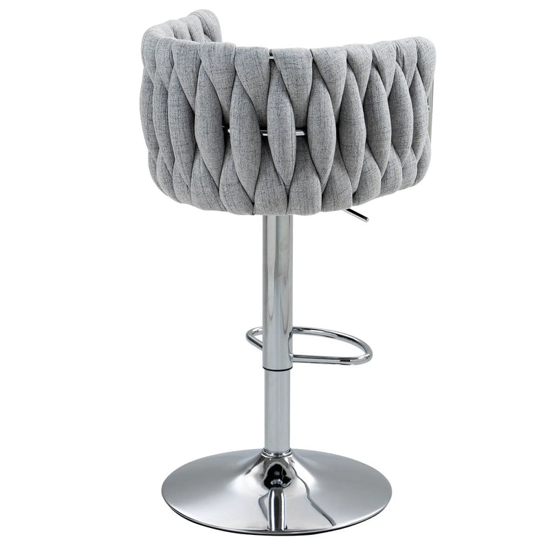 360 Degree Swivel Bar Stools Adjustable Counter Height Bar Chairs With Woven Back & Footrest, Silver Chromed Bar Stools For Kitchen Island (Set of 2) - Gray by Unique Piece Furniture