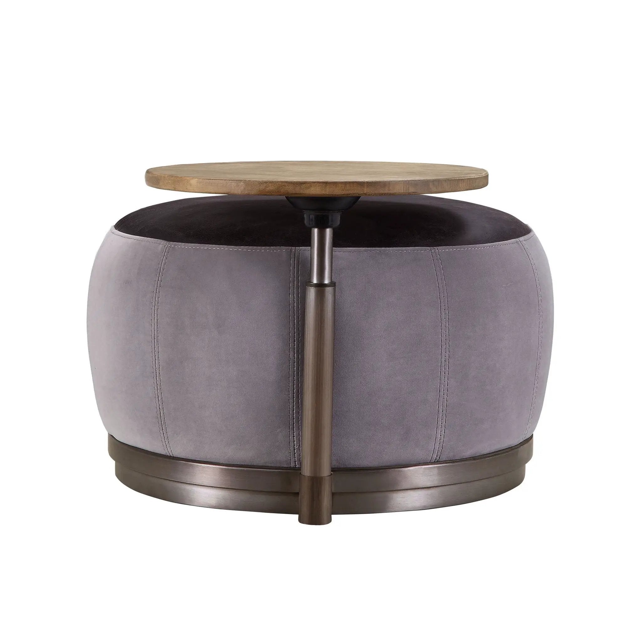 Decapree - Ottoman - Antique Slate Top Grain Leather & Gray Velvet by Unique Piece Furniture