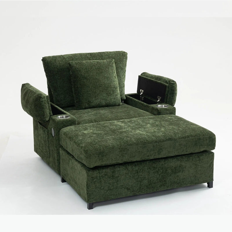 Fabric Sofa Bed With Cupholders And USB Charging Ports Chair For Living Room by HouseOfZazla