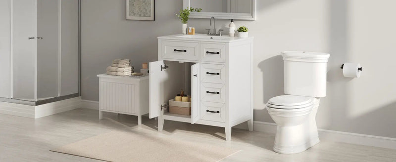 30" White Bathroom Vanity with Ceramic Sink by HouseOfZazla