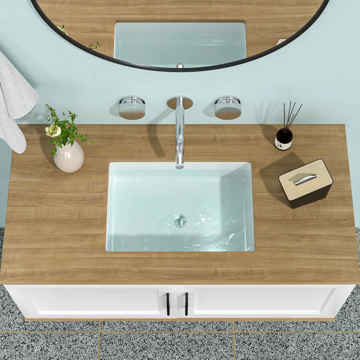Modern Ceramic Rectangular Undermount Bathroom Sink With Overflow by HouseOfZazla