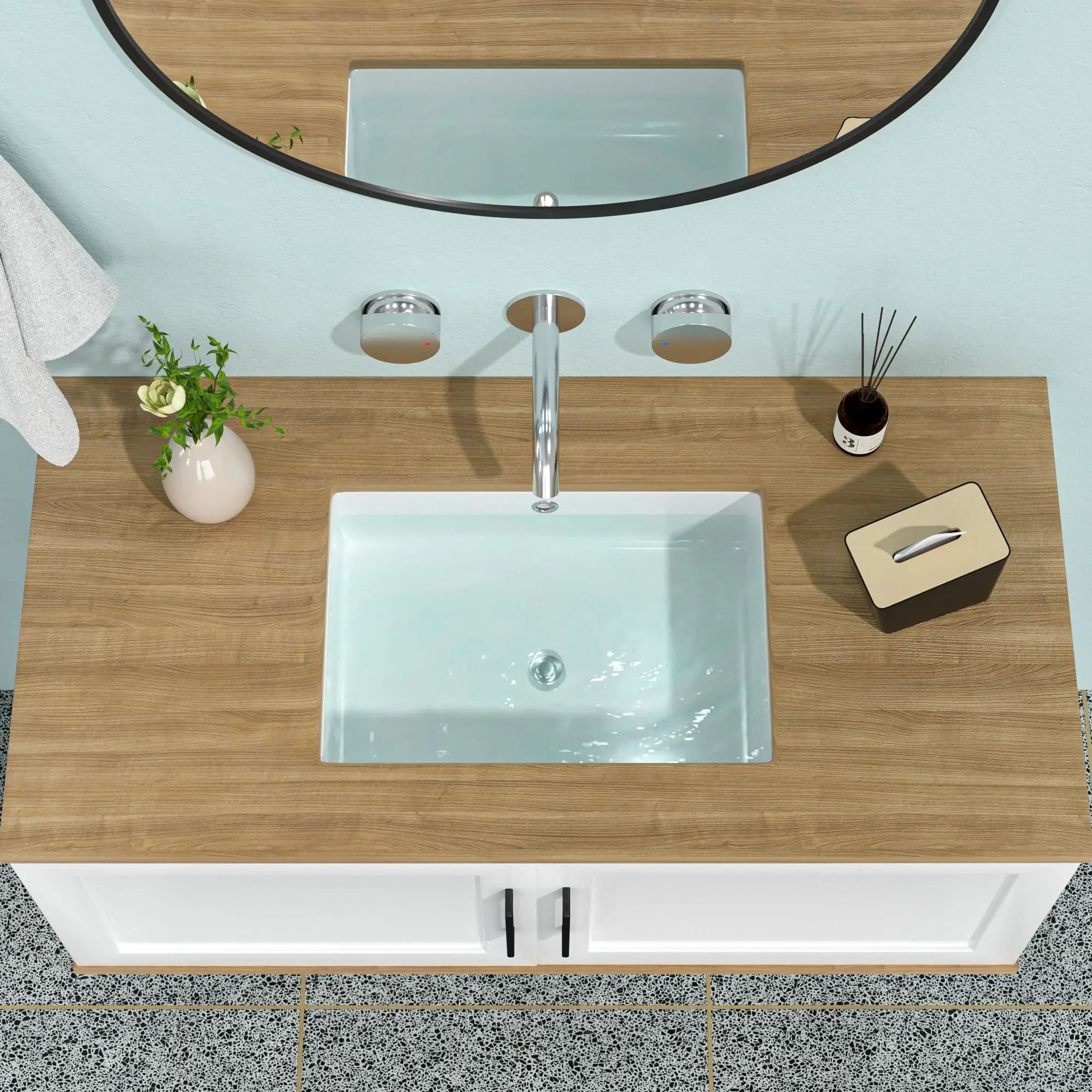 Modern Ceramic Rectangular Undermount Bathroom Sink With Overflow by HouseOfZazla