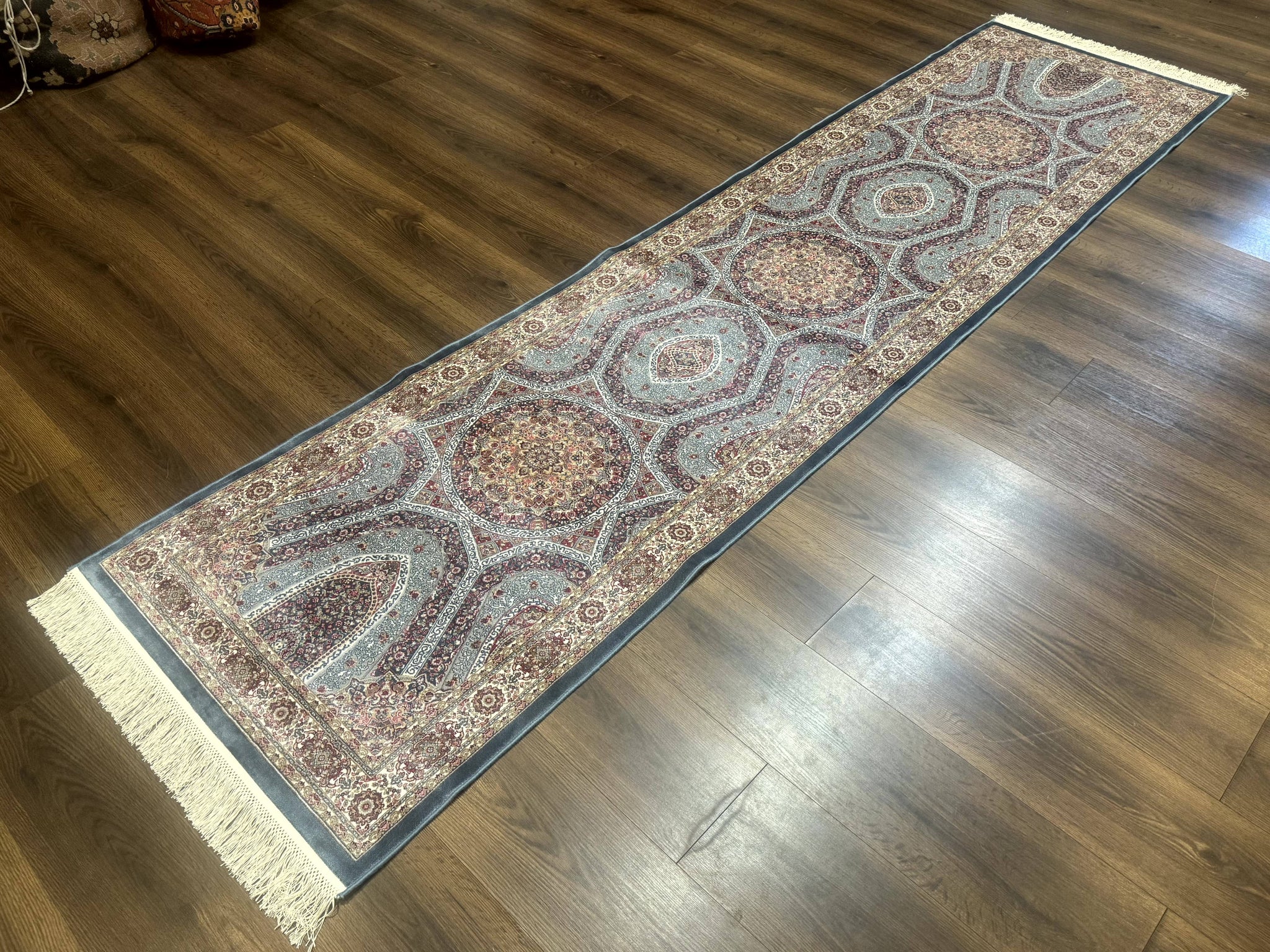 Turkish Silk Runner Rug 2.6 x 10, Light Blue Carpet, Bamboo Silk, New by Jewel Rugs