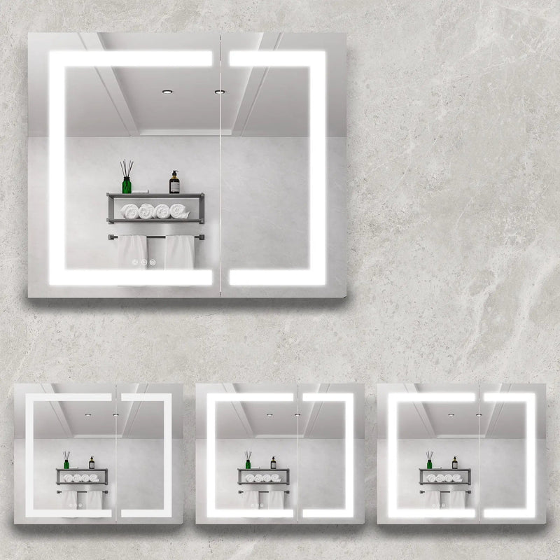 36" X 30" Medicine Cabinet With LED Vanity Mirror, Anti-Fog Recessed Or Surface Mount Bathroom Double Door Large Storage 3000K~6000K Bright Lighted Aluminum Storage Cabinet With Touch Switch - Silver by HouseOfZazla