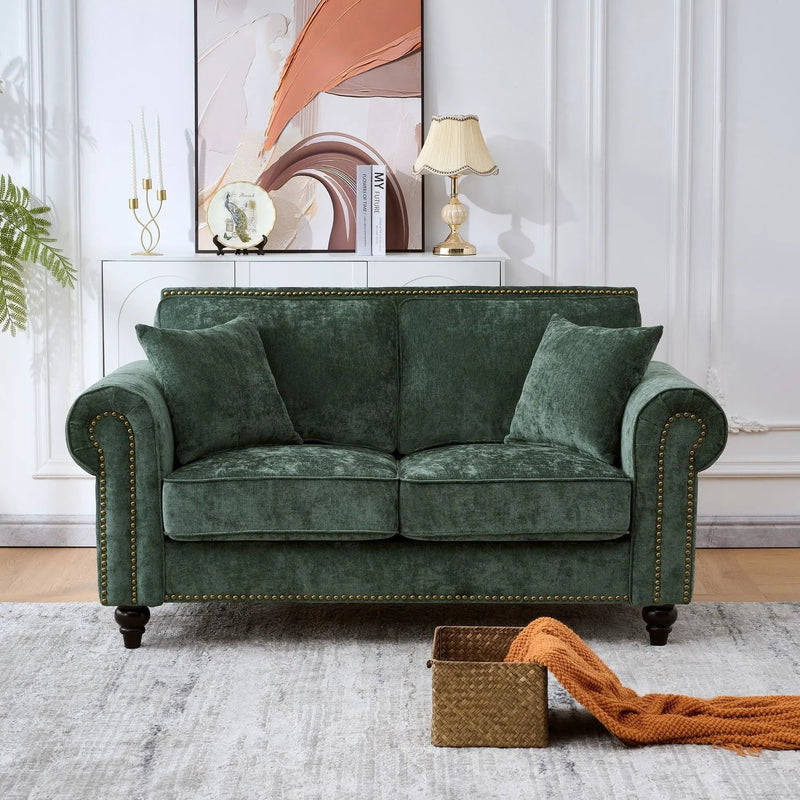 2 Seater Sofa With Rolled Arms, Tufted Upholstered Couch by Unique Piece Furniture