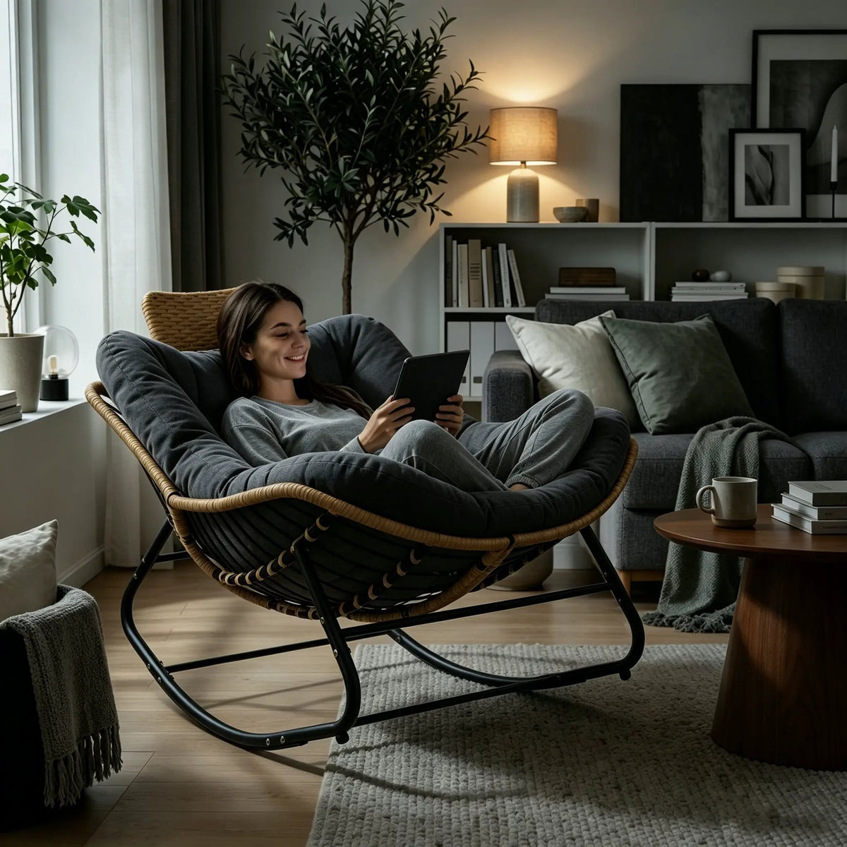 Papasan Rocking Chair - Outdoor & Indoor Oversized Lounge Chair by HouseOfZazla