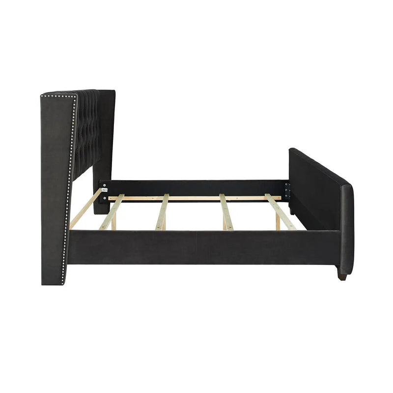 David - King Tufted Wingback Bed - Dark Charcoal Gray by HouseOfZazla