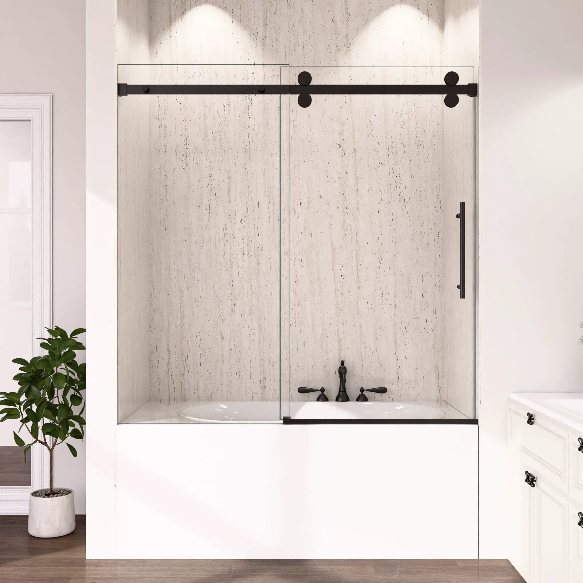 56-60"W x 60"H Frameless Sliding Tub Shower Door Enclosure, Matte Glass by HouseOfZazla