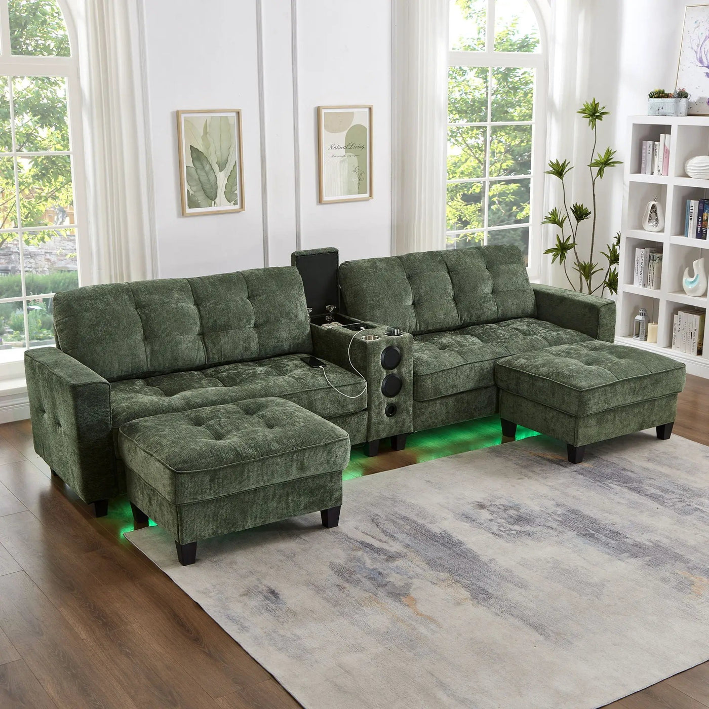 Modern Sectional Sofa U-Shaped With Movable Ottomans, Bluetooth Speakers, LED Lights And Modular Storage by HouseOfZazla