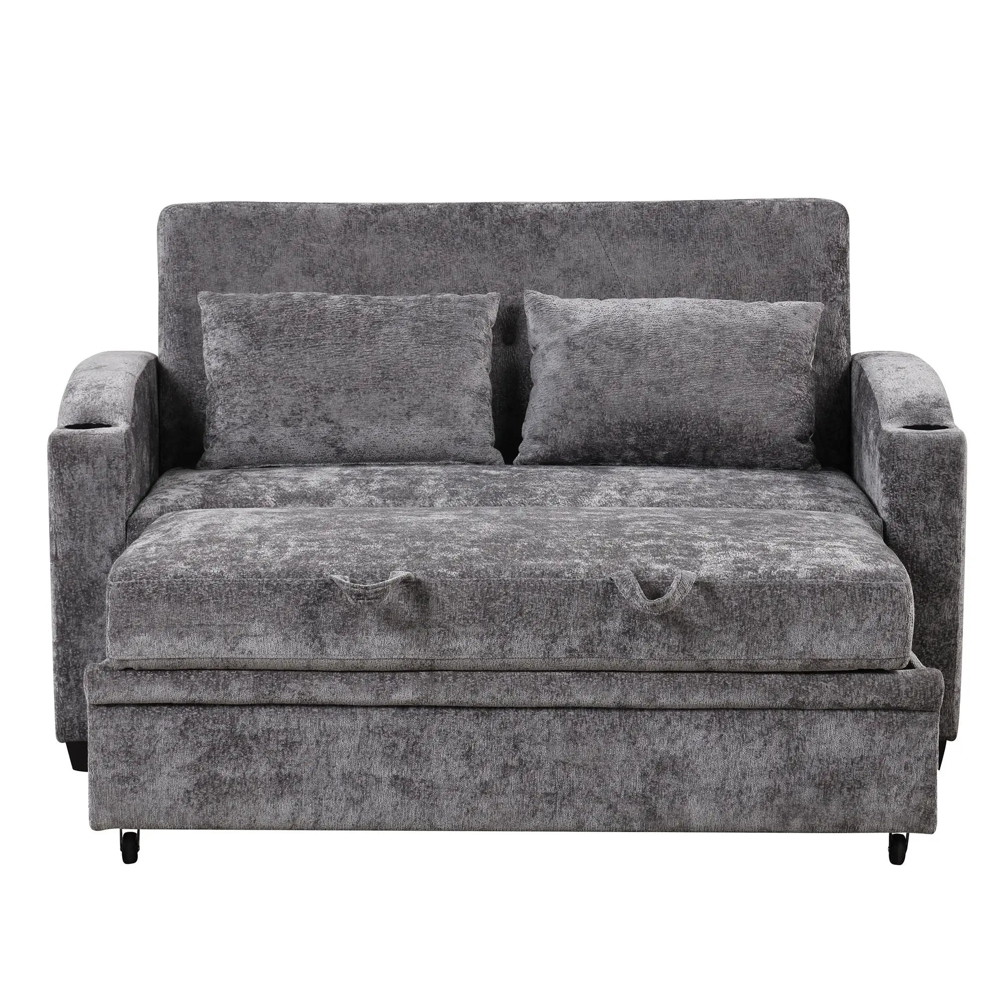 Pull Out Loveseat Sofa With Adjsutable Backrest, 2 Pillows, Cup Holders, USB Ports For Living Room by HouseOfZazla