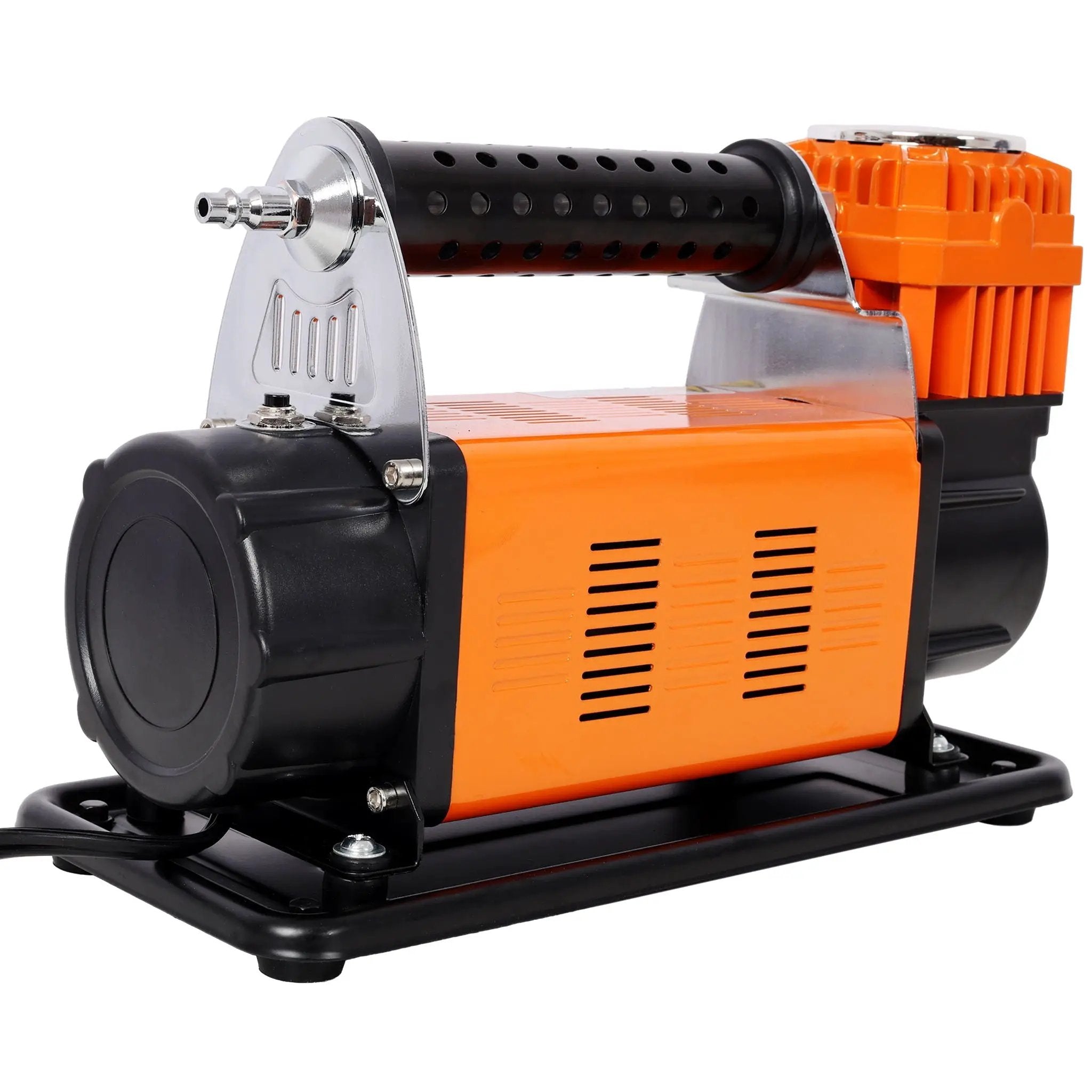 Heavy Duty 12V Air Compressor, Tire Inflator With Pressure Gauge, Compact Size - Black / Orange by HouseOfZazla