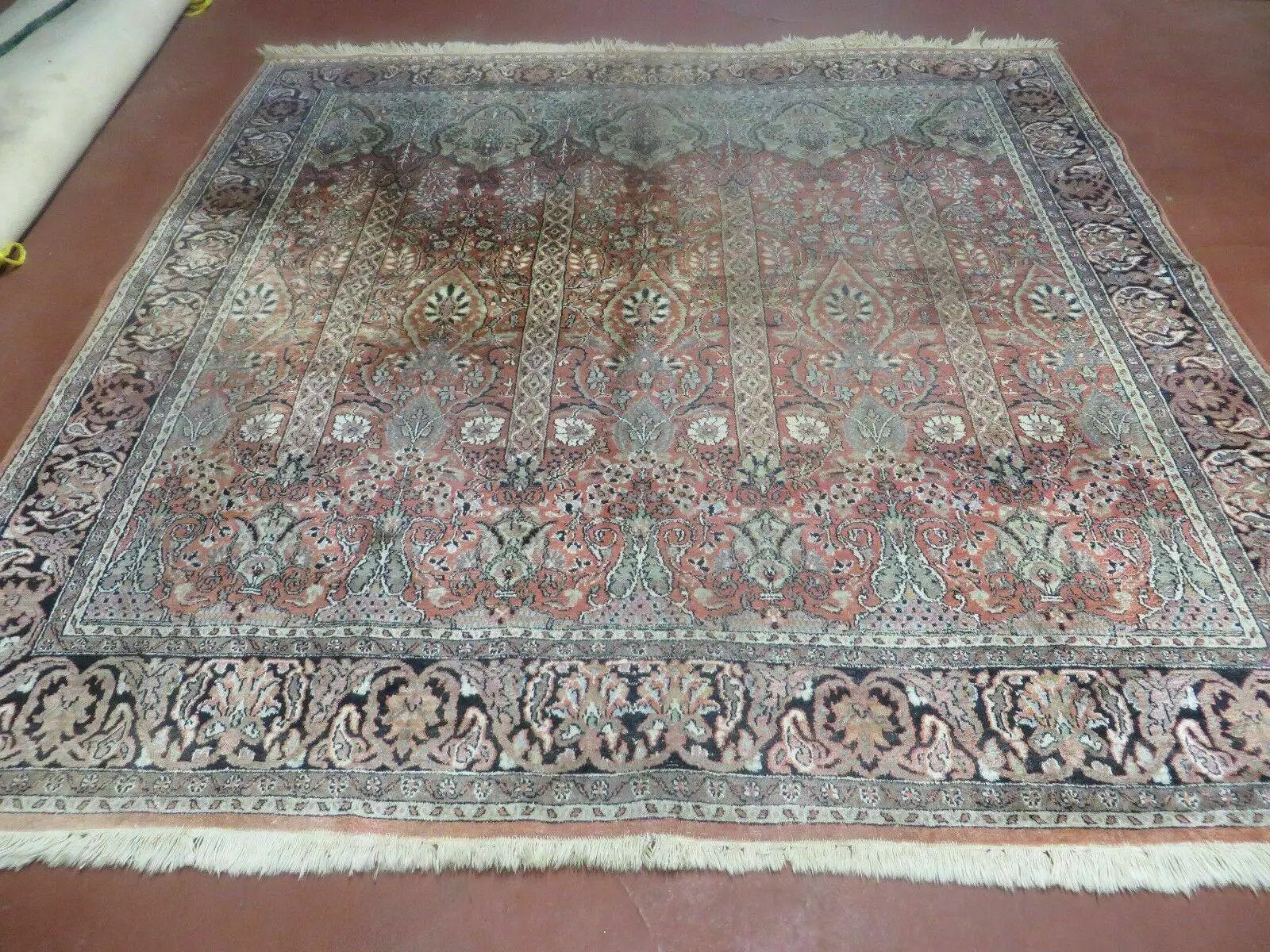 6' X 6' Vintage Handmade Fine Indian Silk Rug Kashmir Square Nice by Jewel Rugs