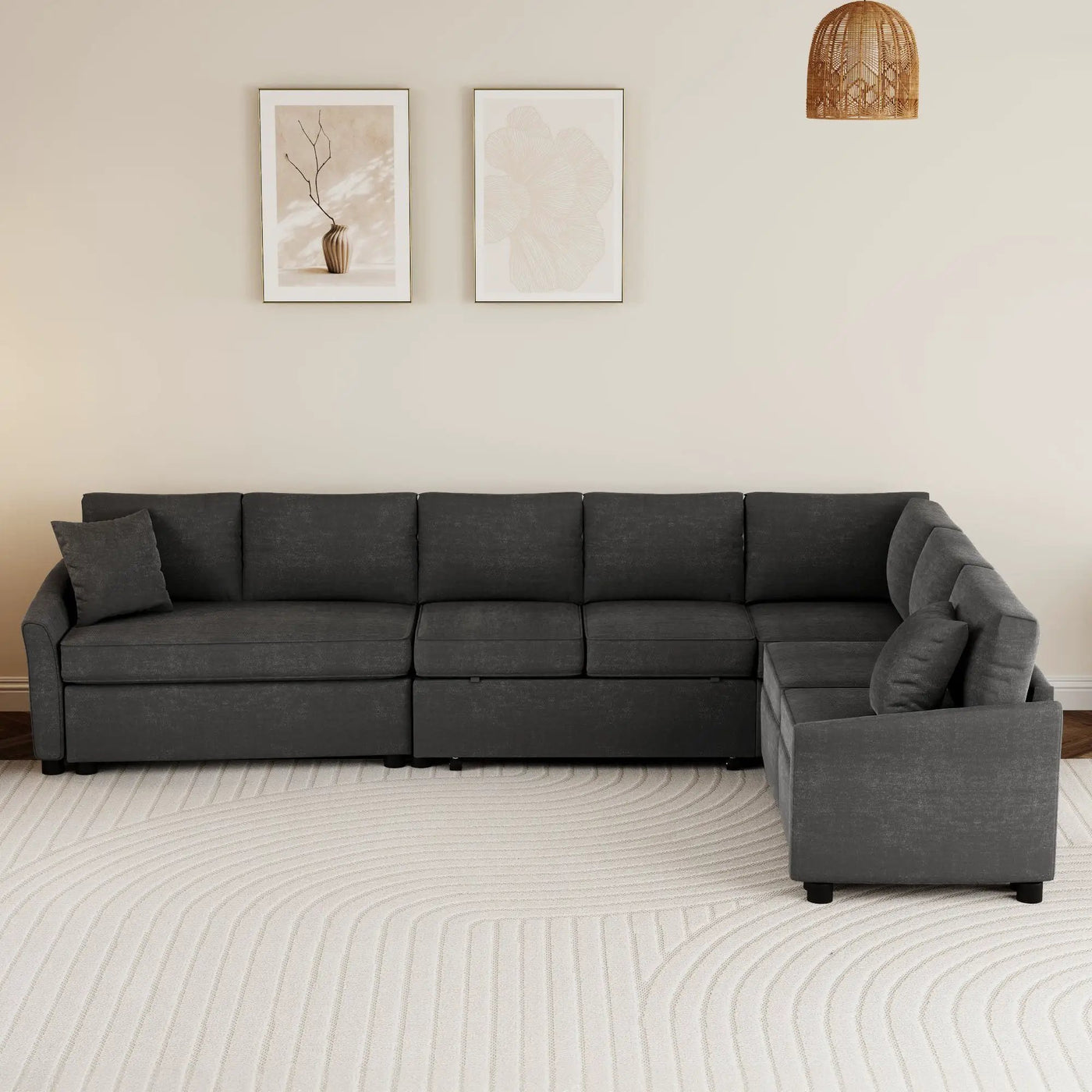 L-Shaped Sofa Convertible Sofa Bed Pull Out Sofa Sleeper With Two Back Pillows, Two USB Ports And Two Power Sockets For Living Room by HouseOfZazla