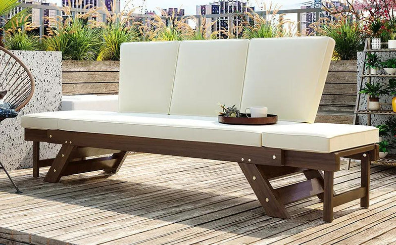 TOPMAX Outdoor Adjustable Patio Wooden Daybed Sofa Chaise Lounge by HouseOfZazla