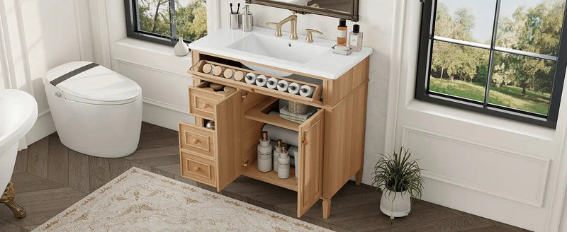 36" Bathroom Vanity with Sink, Solid Wood & MDF Cabinet by HouseOfZazla