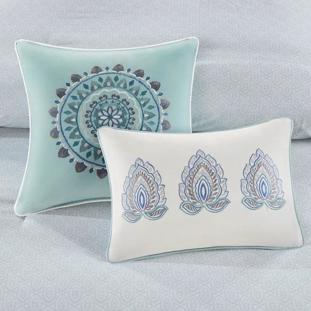 8 Piece Cotton Floral Printed Reversible Comforter Set Blue by HouseOfZazla