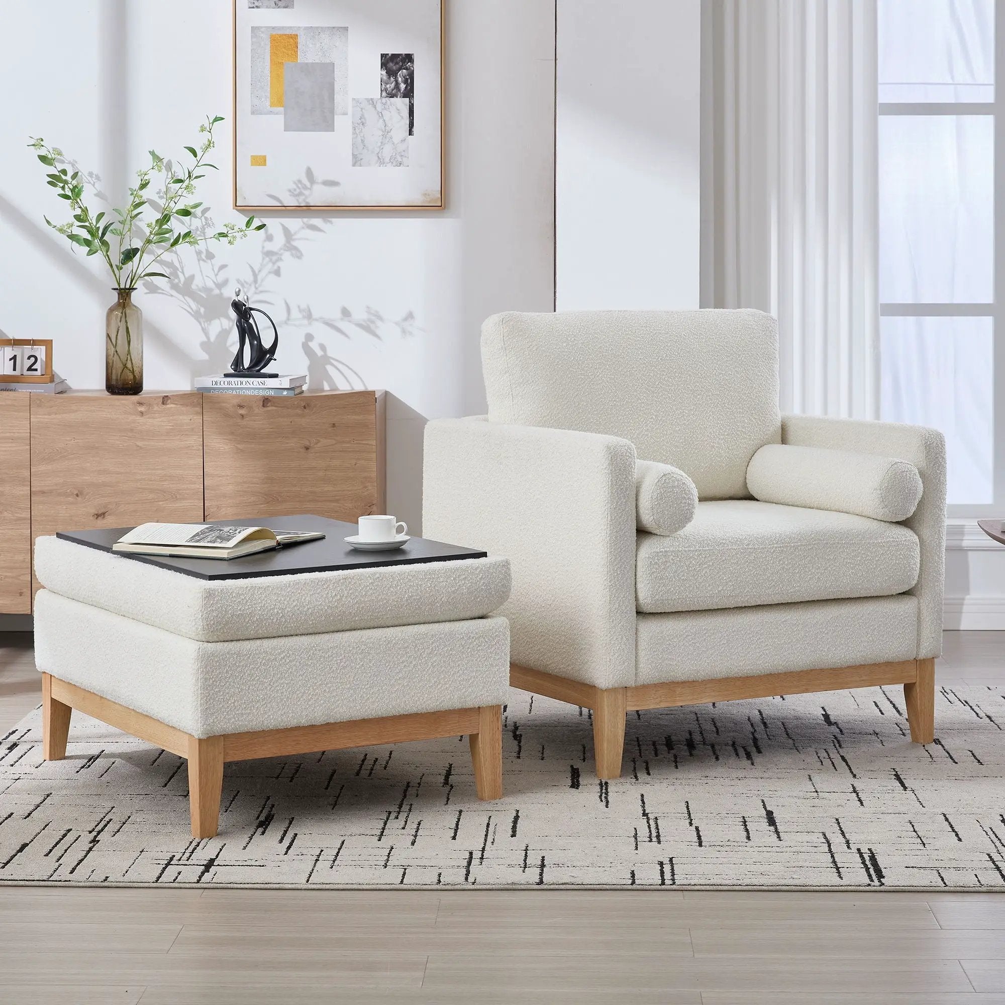 Oversized 360 Degree Swivel Barrel Accent Chair And Ottoman Set With Storage by HouseOfZazla