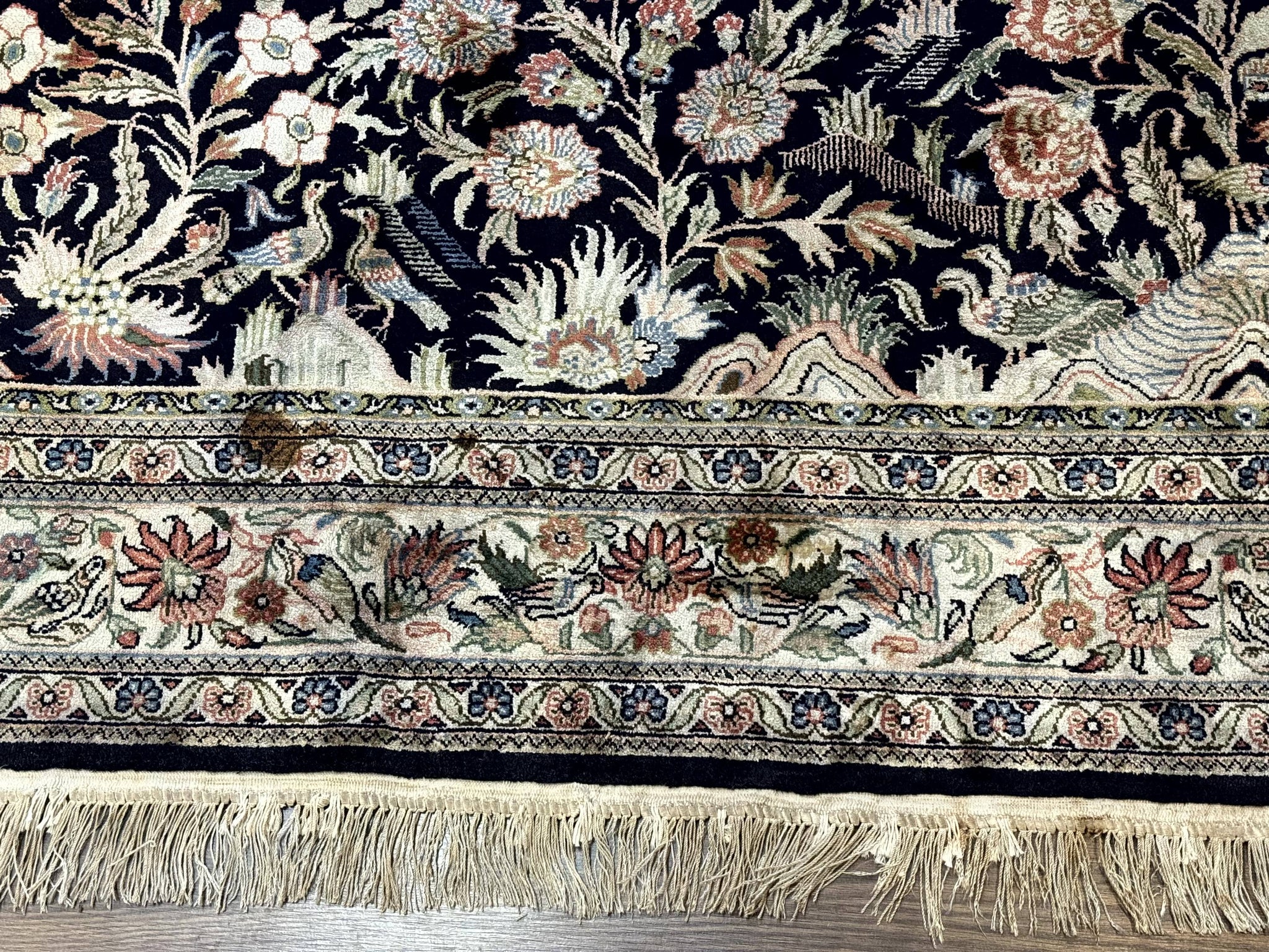 Silk Rug 4x6, Black and Cream, Floral & Bird Pictorials, Fine 330 KPSI, Sino Persian Rug by Jewel Rugs